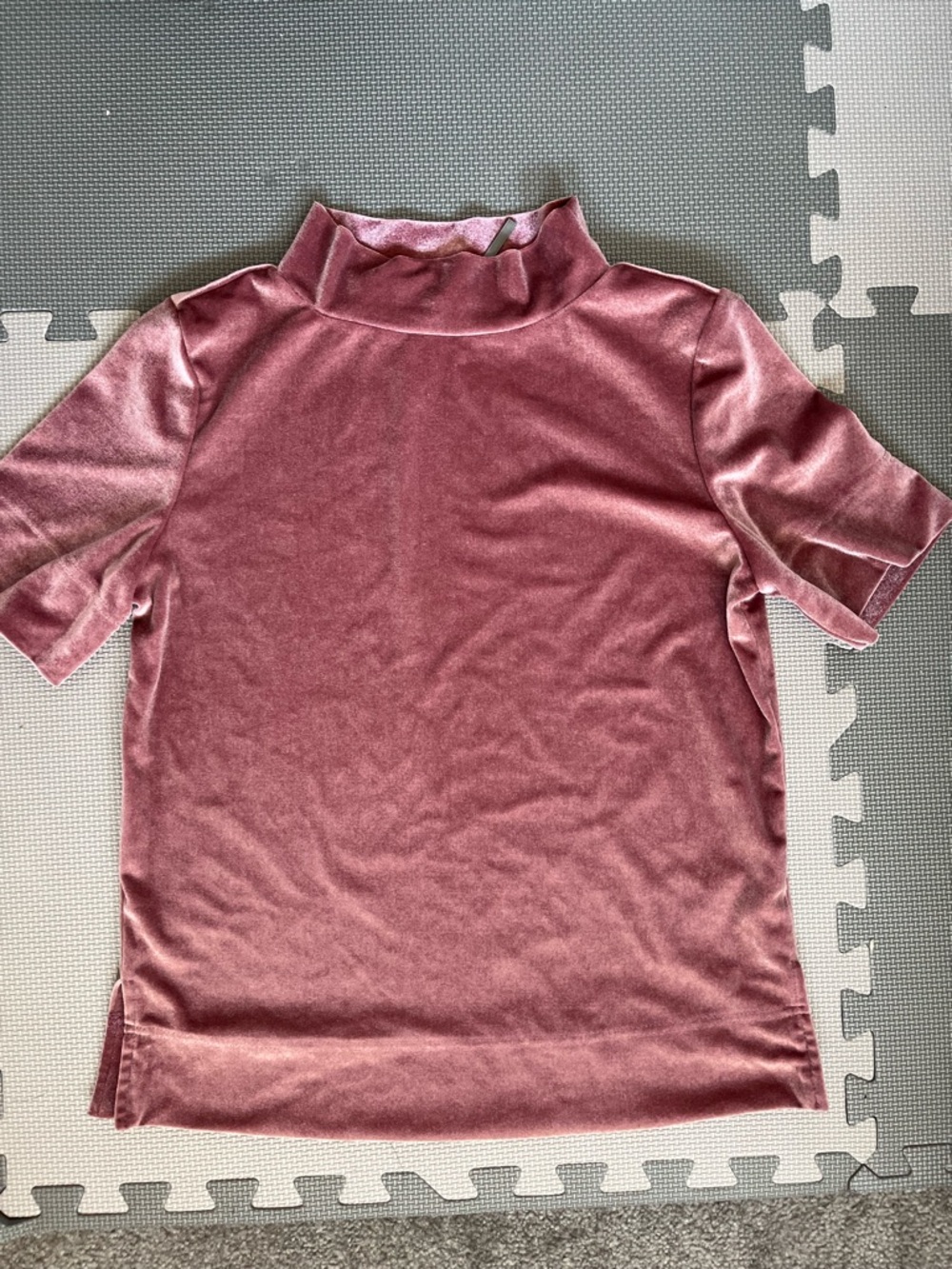 Anthopologie Velvet Mock Neck Short Sleeve Top - Dusty Rose